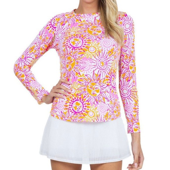 IBKUL Tops - IBKUL Sunny Day Pink Orange Anthropomorphic Sun Face Golf Tennis PickleBall Top